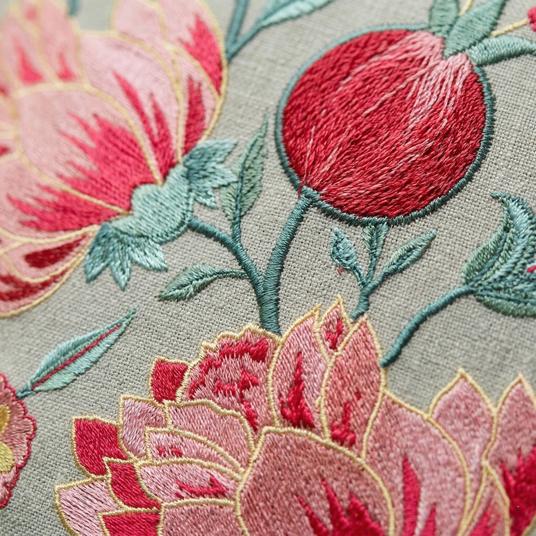 Blooming Pomegranate Embroidered Cushion Cover