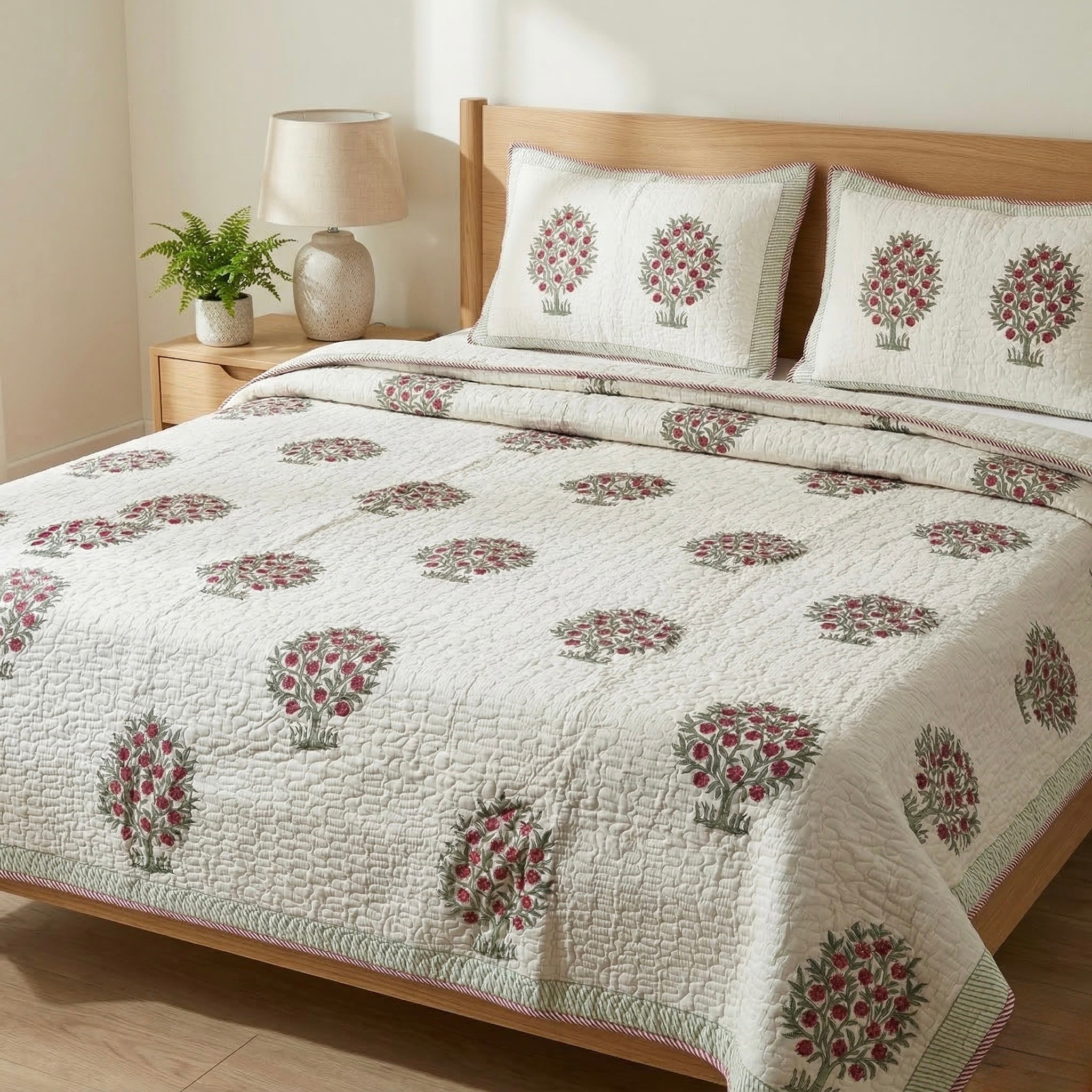 Gulbagh Blossom Quilted Cotton Bedcover Set