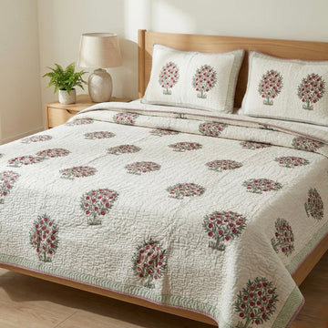 Gulbagh Blossom Quilted Cotton Bedcover Set