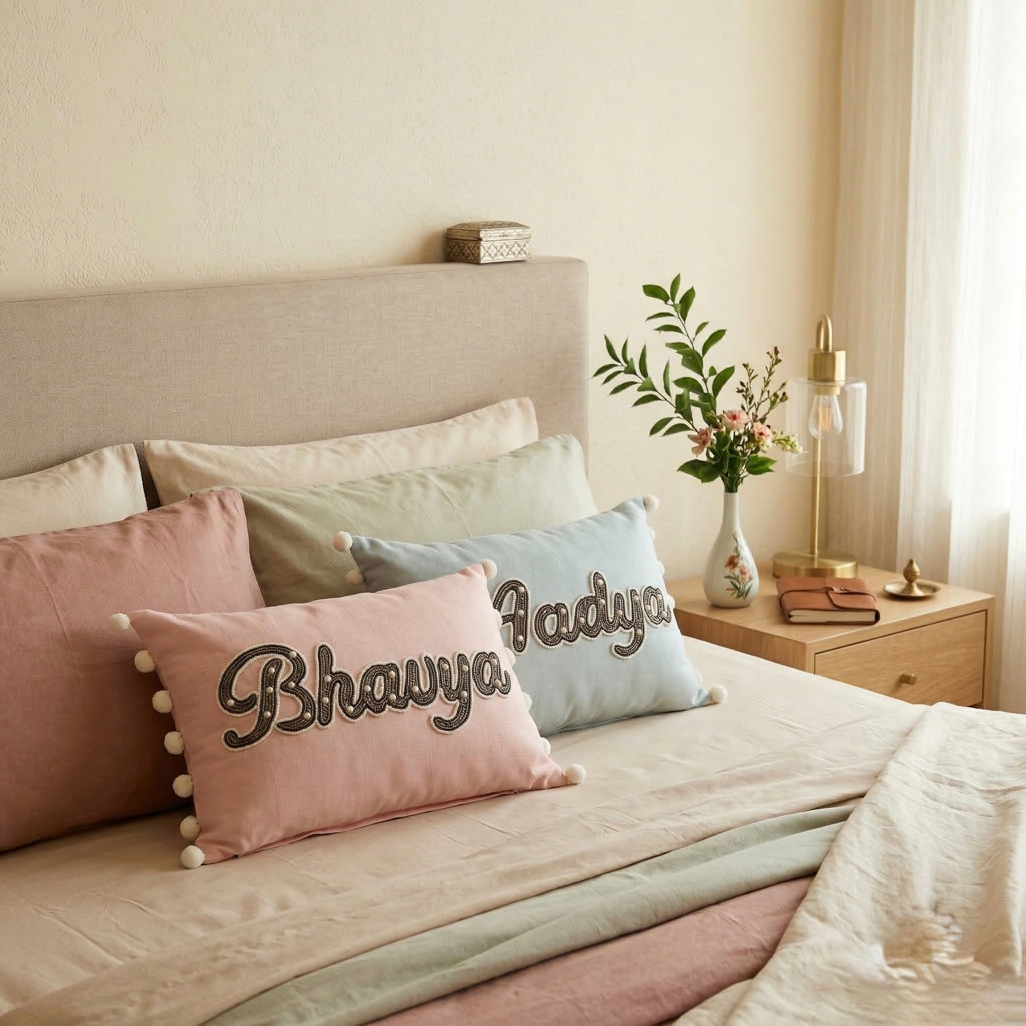 Personalized Name Embroidered Cushion Cover