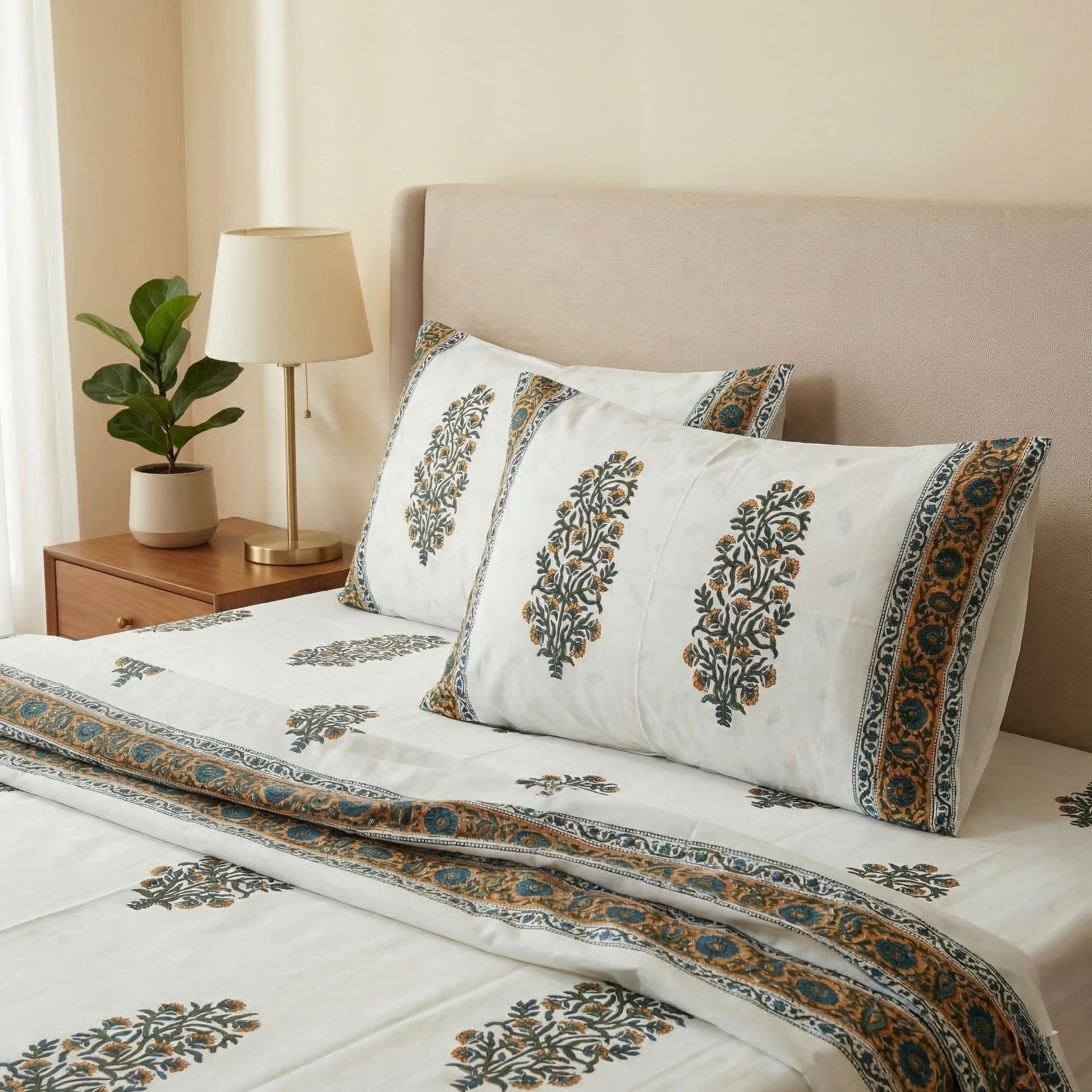 Heritage Floral Buta Percale Cotton King Bedsheet Set