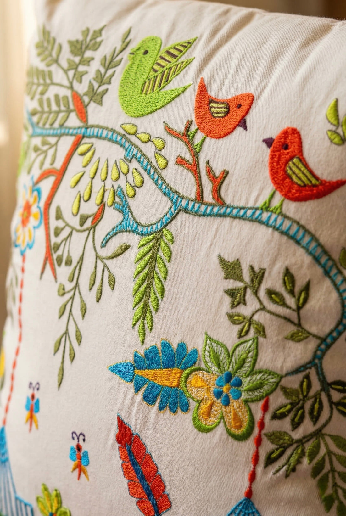 Chirpy Garden Embroidered Cushion Covers – Set of 2