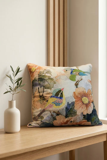 Whispering Songbird Embroidered Cushion Cover