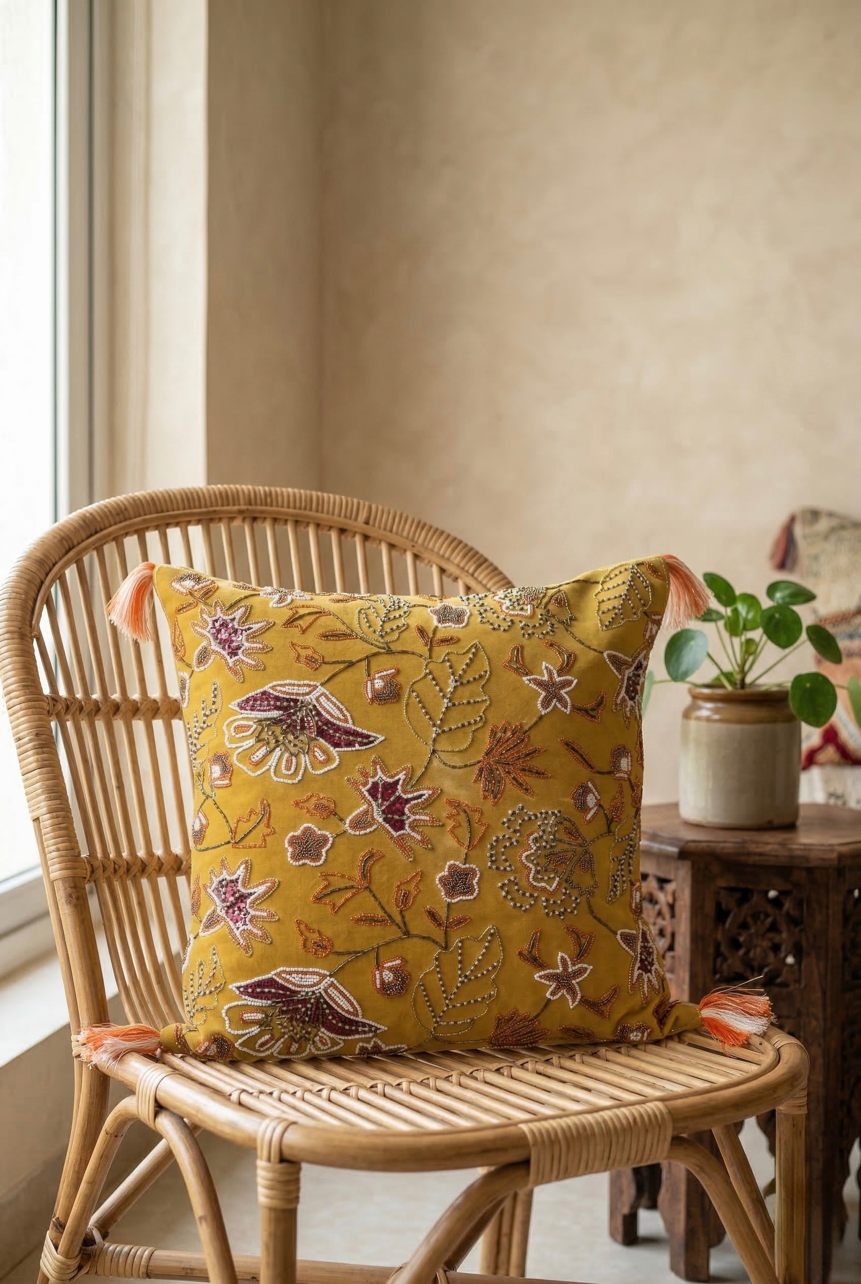 Golden Garden Zardozi Velvet Cushion Cover