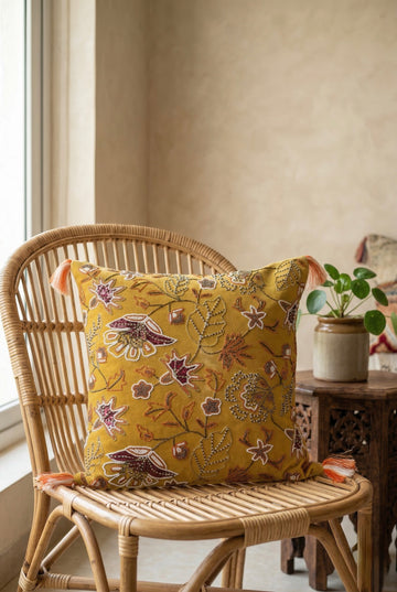 Golden Garden Zardozi Velvet Cushion Cover