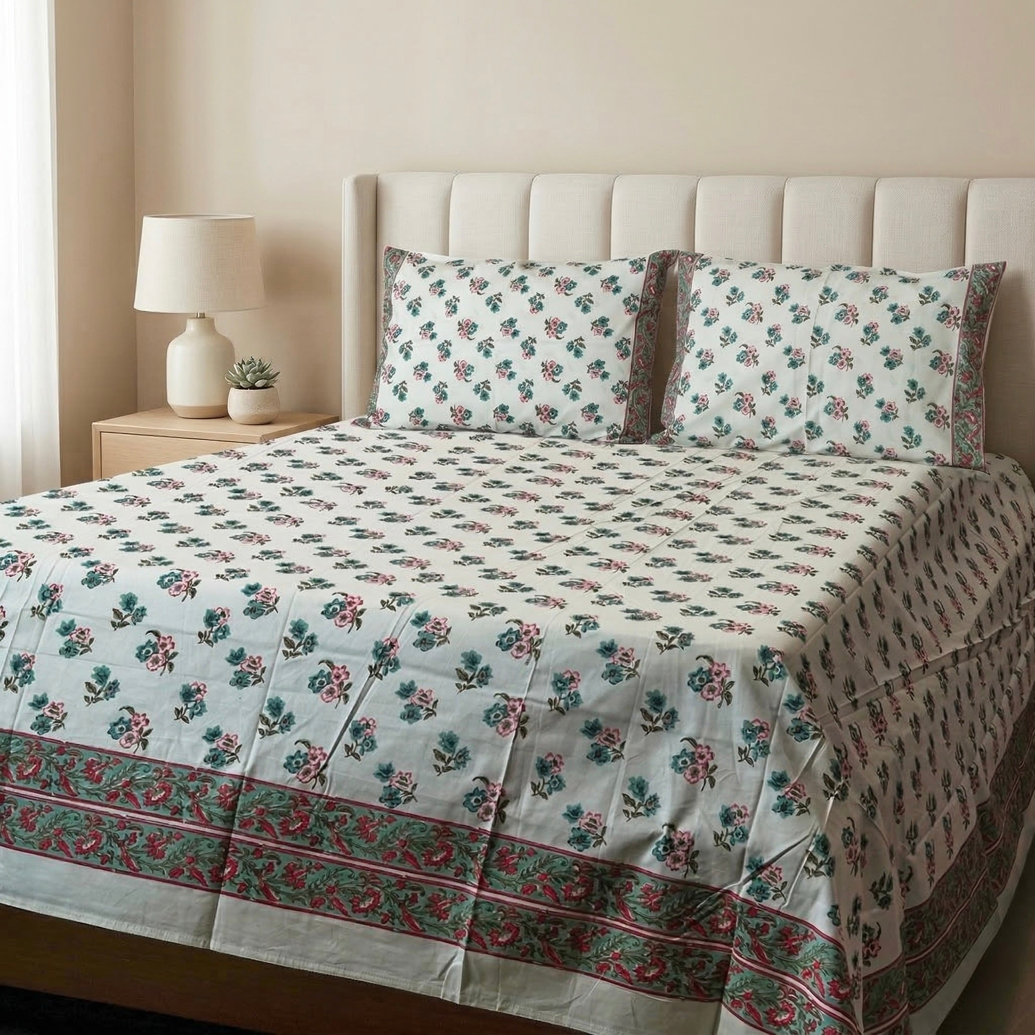 Vintage Rose Percale Cotton King Bedsheet Set
