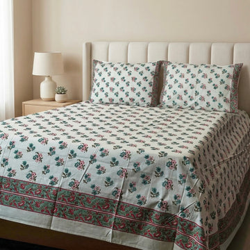Vintage Rose Percale Cotton King Bedsheet Set