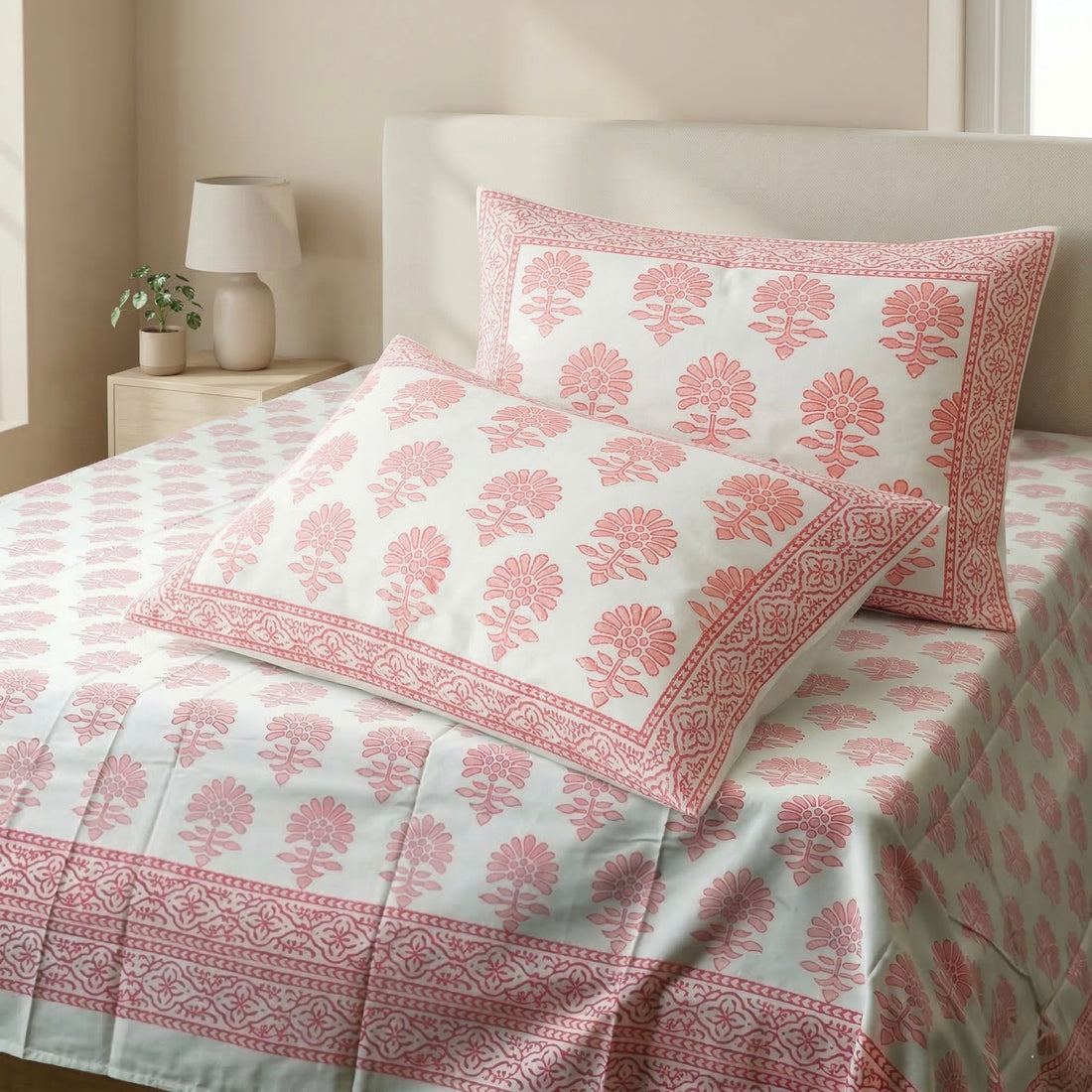 Blush Buta Percale Cotton King Bedsheet Set