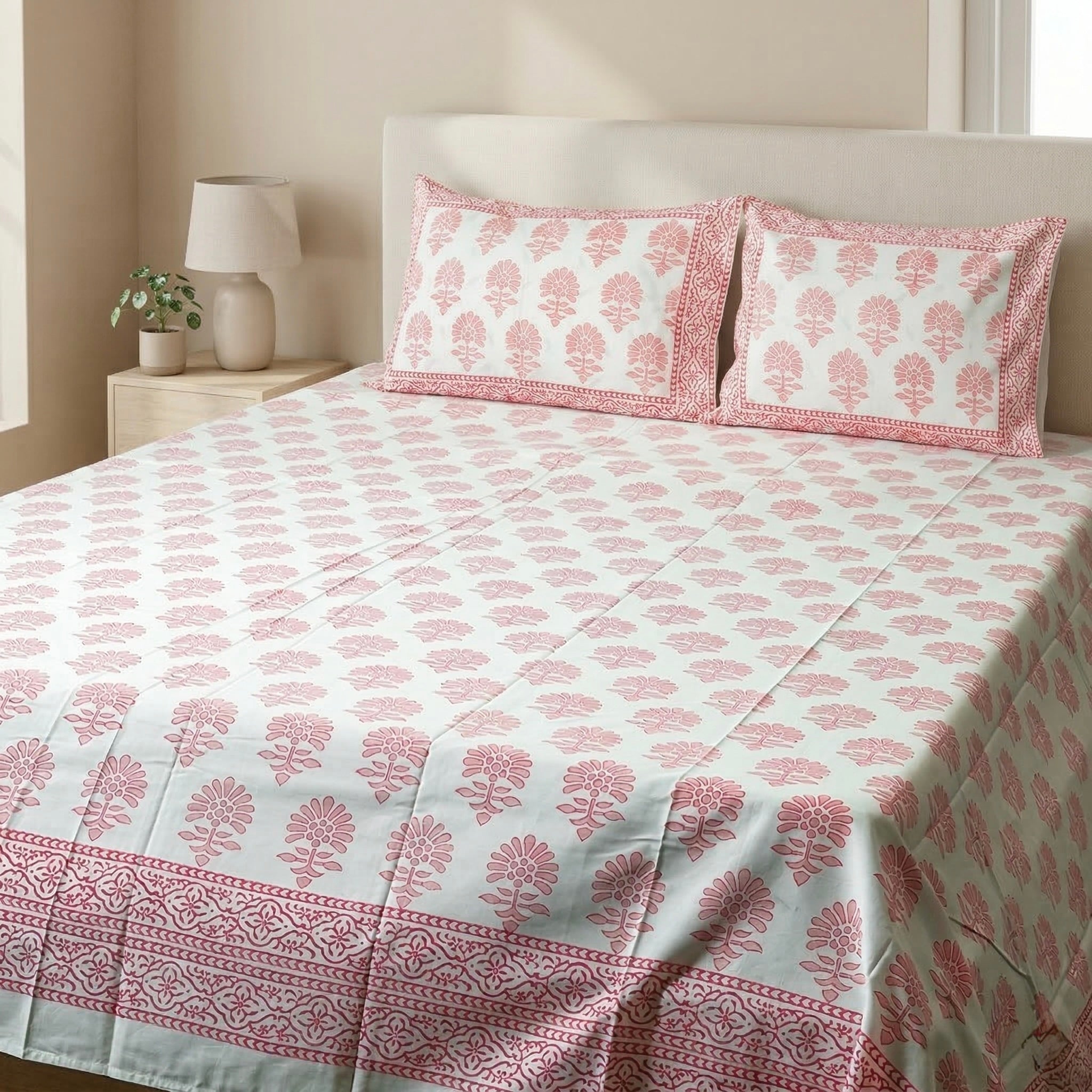 Blush Buta Percale Cotton King Bedsheet Set
