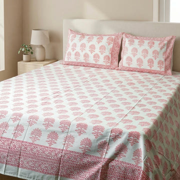 Blush Buta Percale Cotton King Bedsheet Set