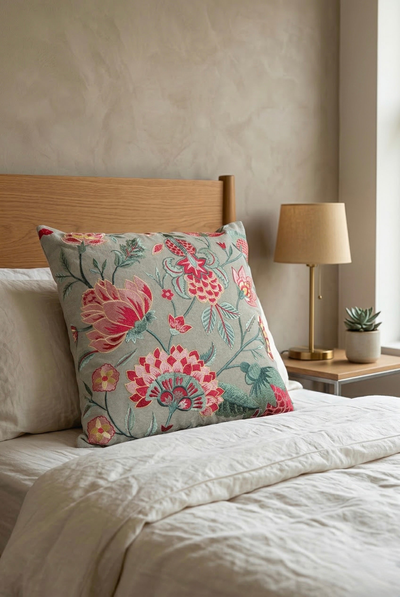 Blooming Pomegranate Embroidered Cushion Cover