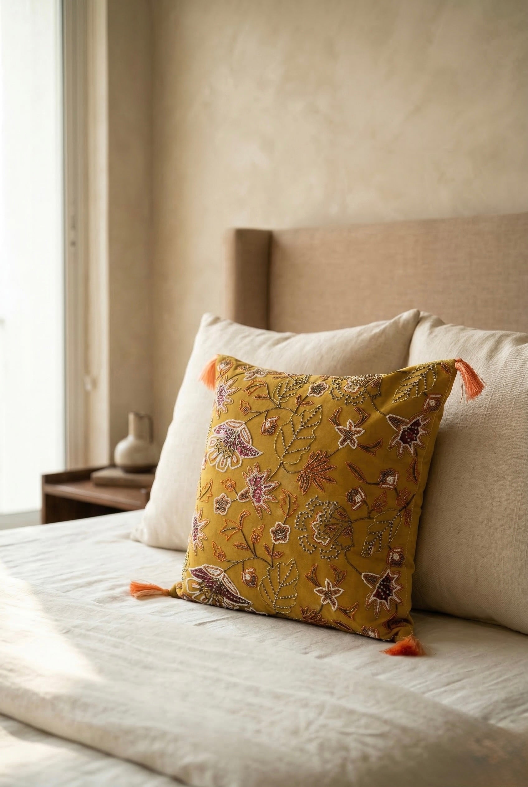 Golden Garden Zardozi Velvet Cushion Cover