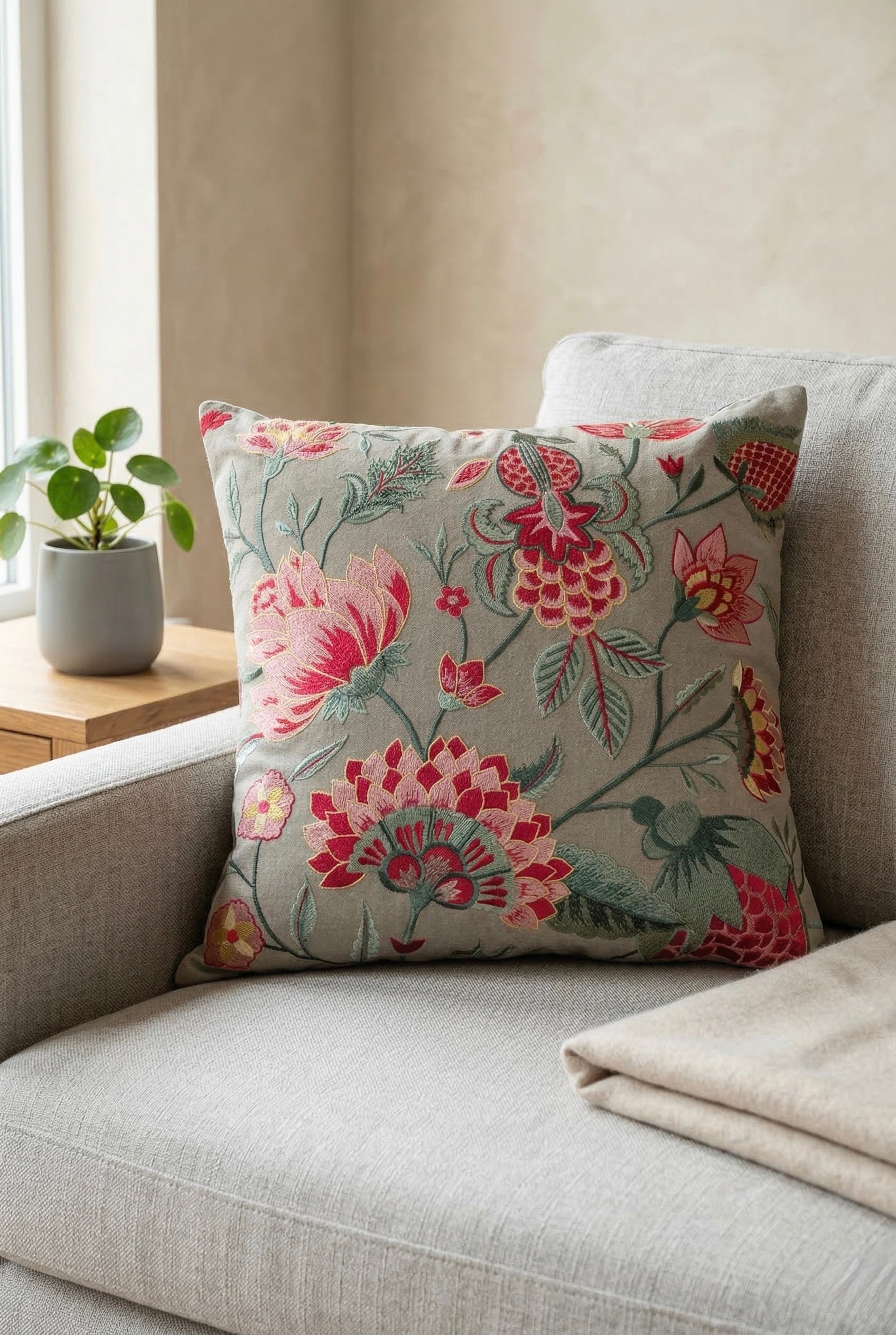 Blooming Pomegranate Embroidered Cushion Cover