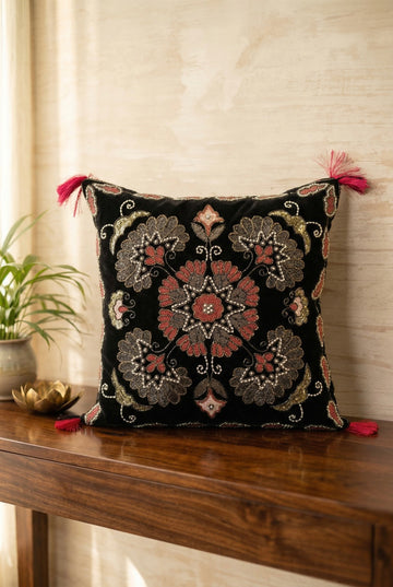 Royal Midnight Zardozi Velvet Cushion Cover