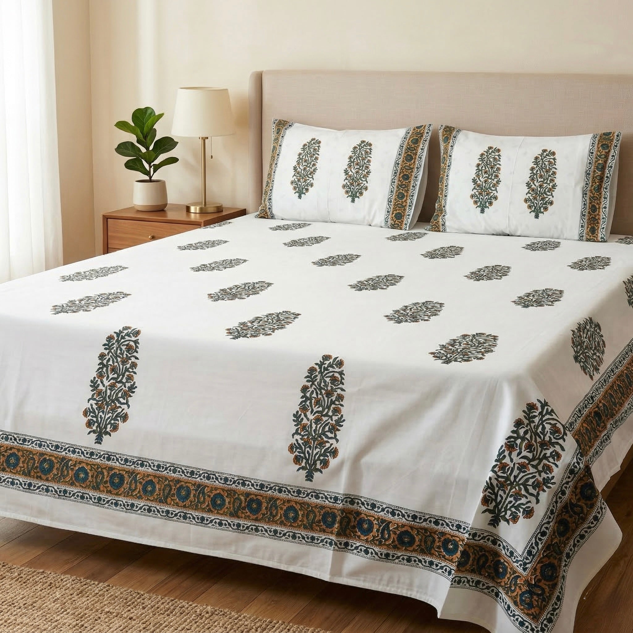 Heritage Floral Buta Percale Cotton King Bedsheet Set