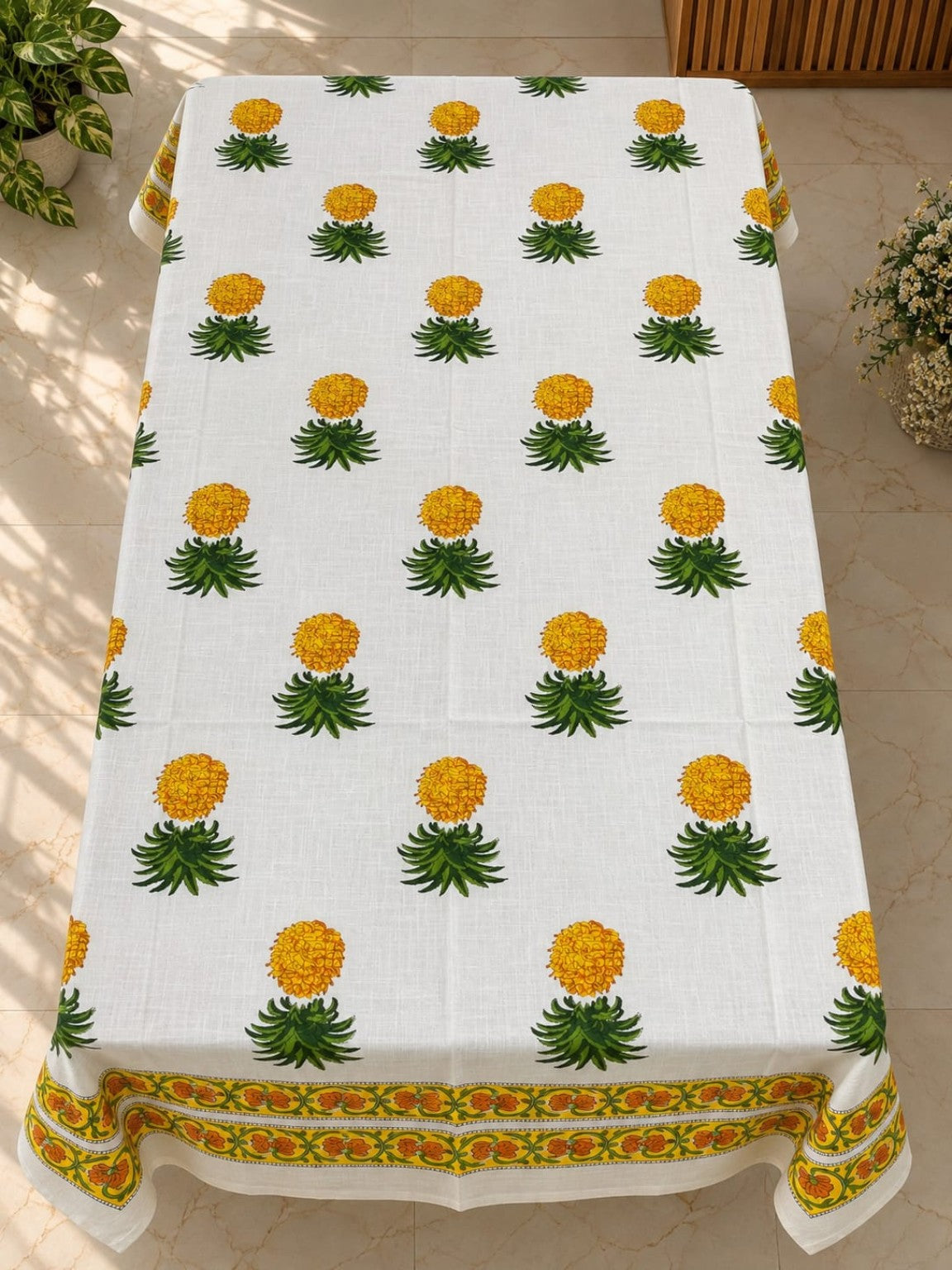Pineapple Printed Cotton Table Cover ( 6 seater)