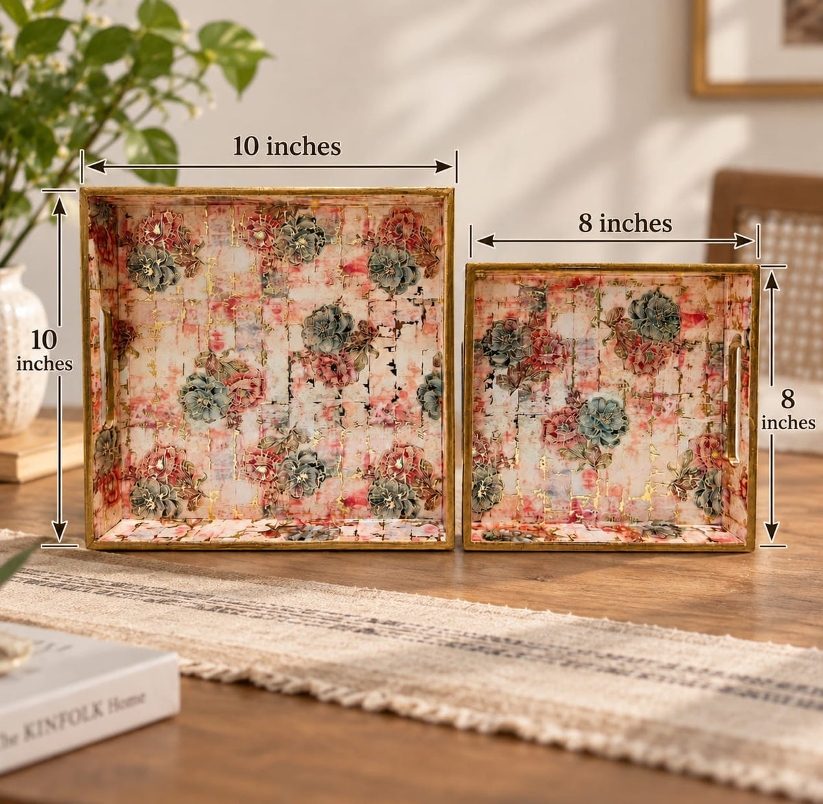 Floral Blush Square Tray (Set of 2)