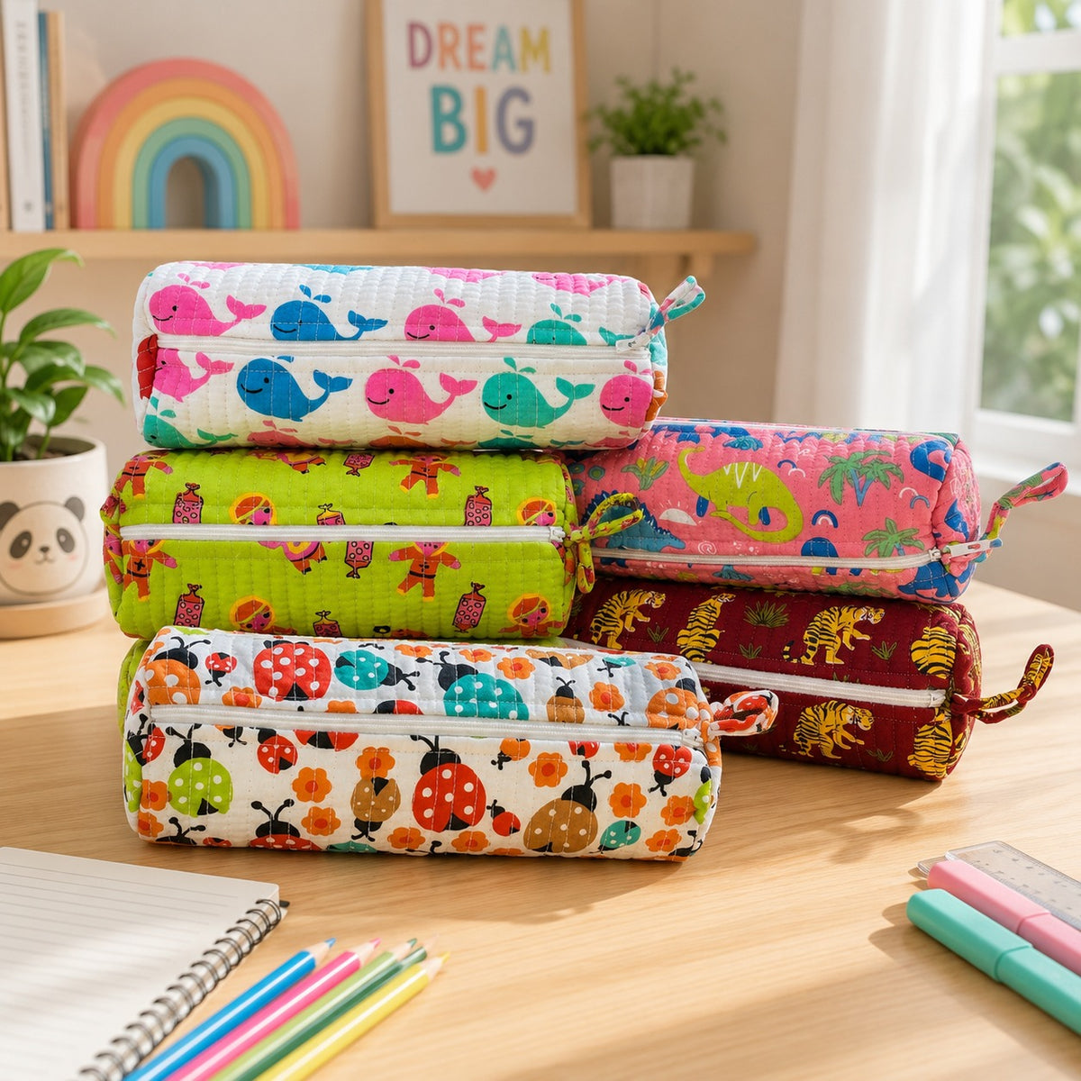 Handmade Printed Pencil Pouch (Set of 5)
