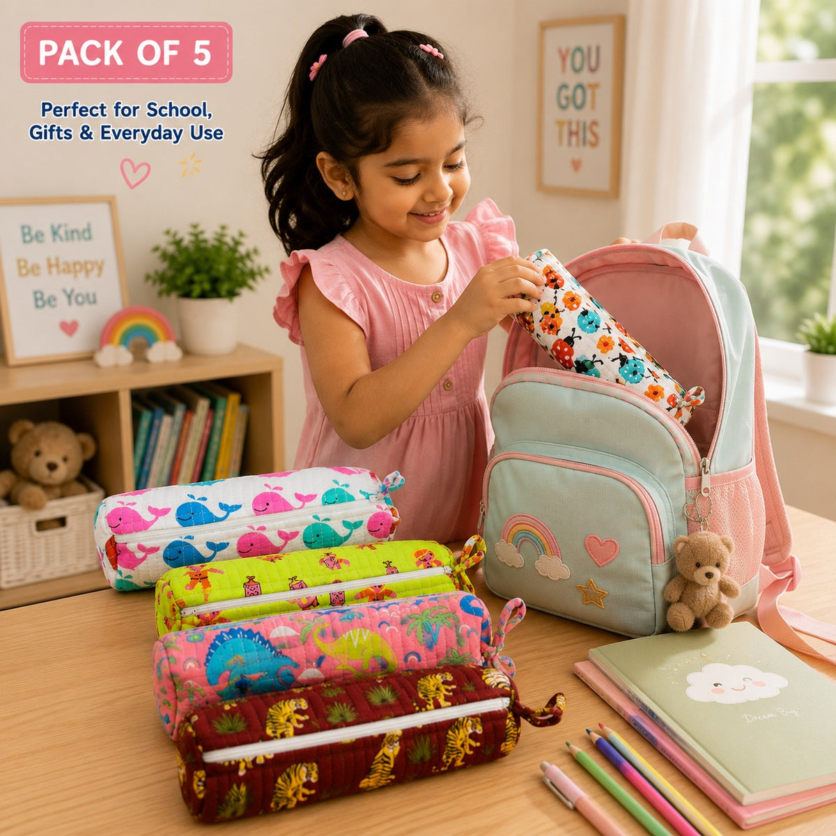 Handmade Printed Pencil Pouch (Set of 5)