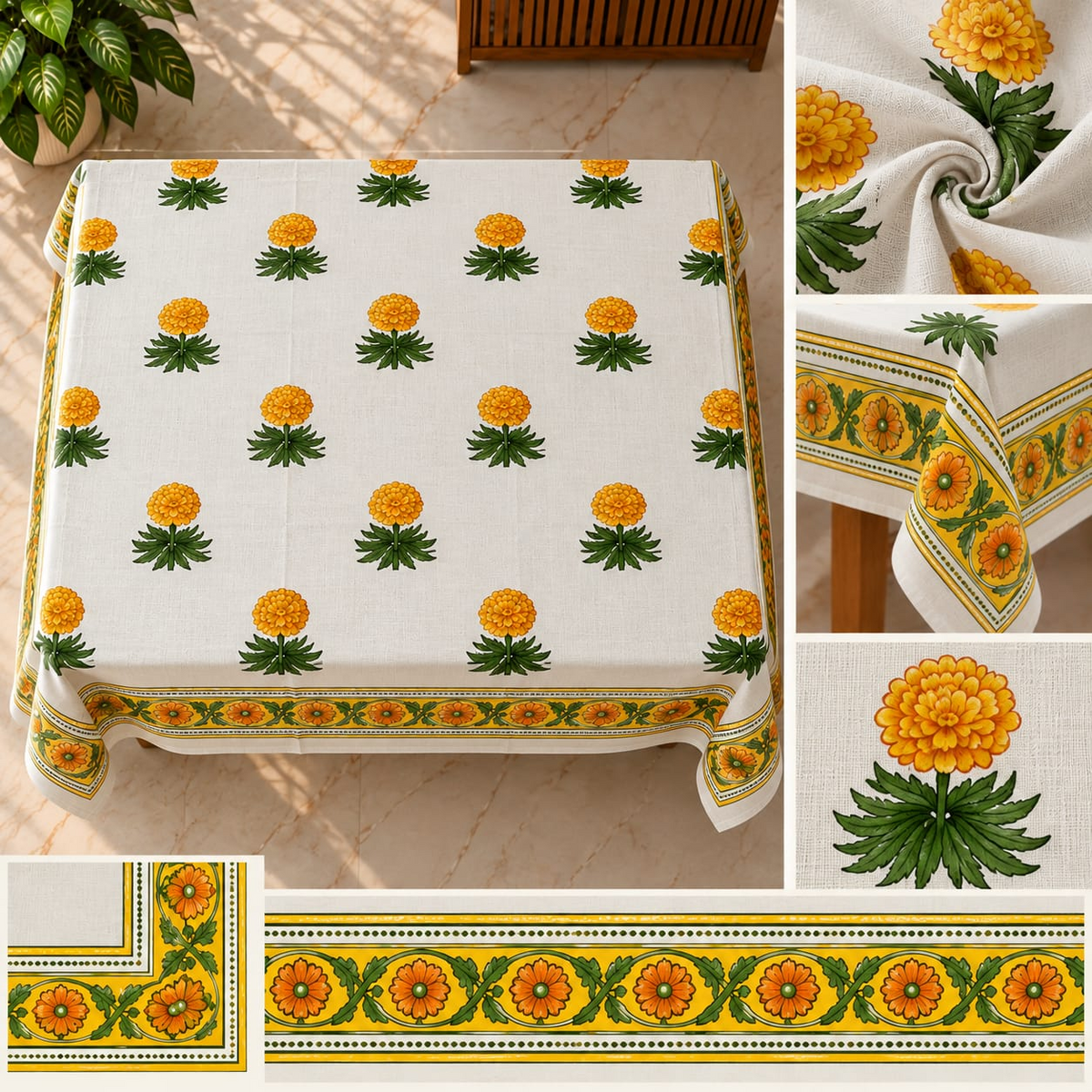 Pineapple Printed Cotton Table Cover ( 6 seater)