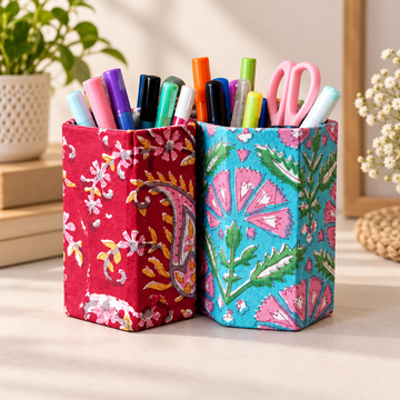 Handmade Fabric Pen Stand – A Touch of Tradition for Your Desk (Set of 2)& (Set of 5)