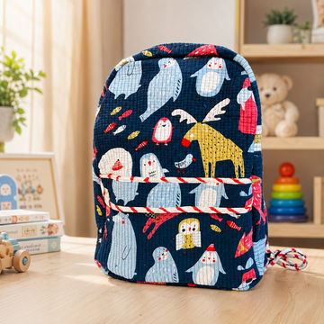 Quilted Cotton Animal Print Backpack – Dark Blue