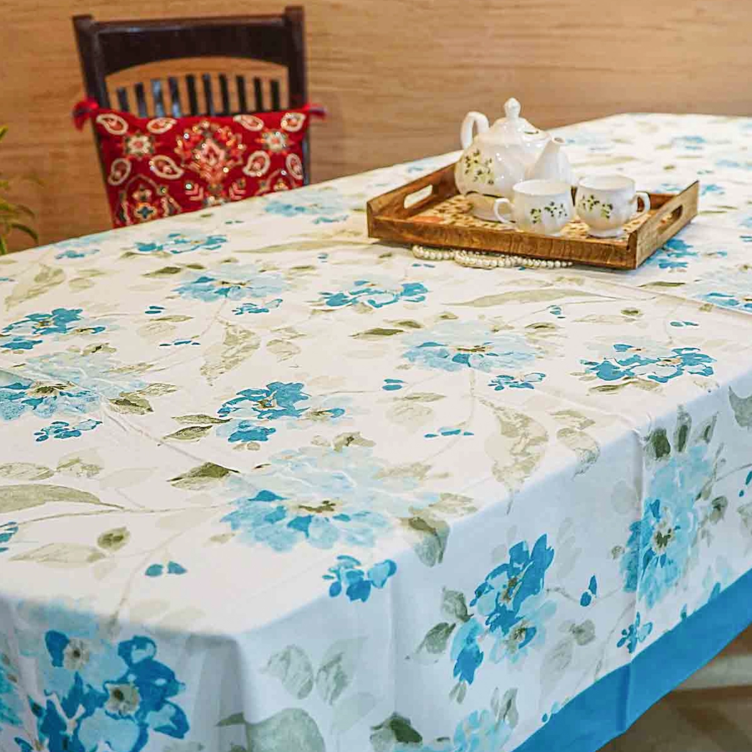 Botanical Blue Six Seater Dining Table Cover