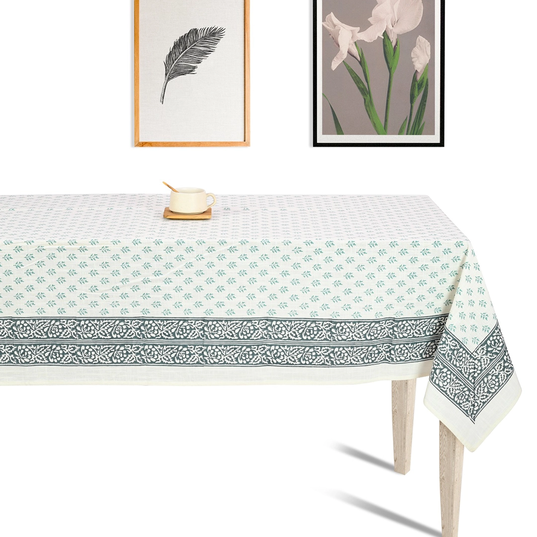 Serene Green Handblock 4 Seater Dining Table Cover
