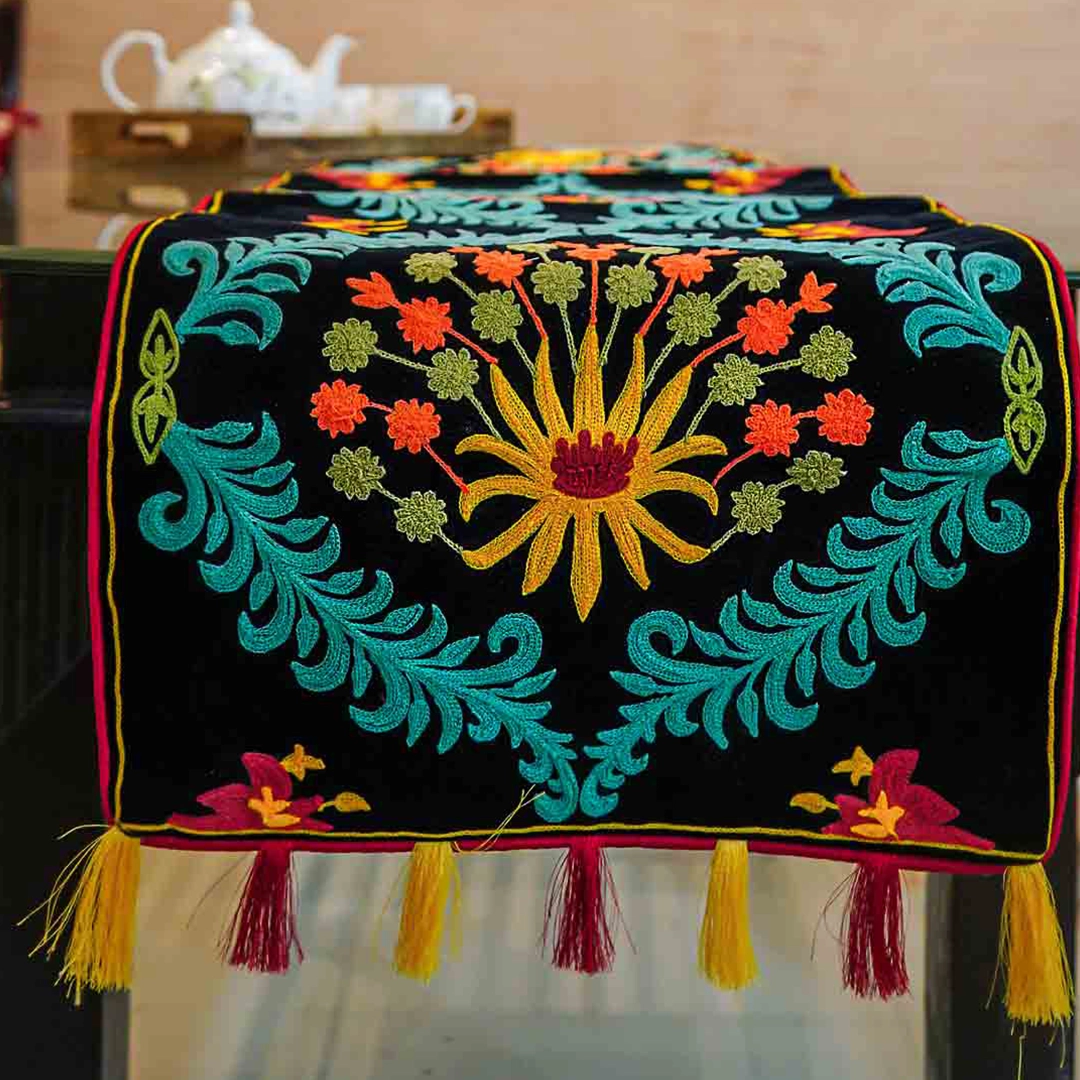 Hancrafted Floral Velvet Table Runner