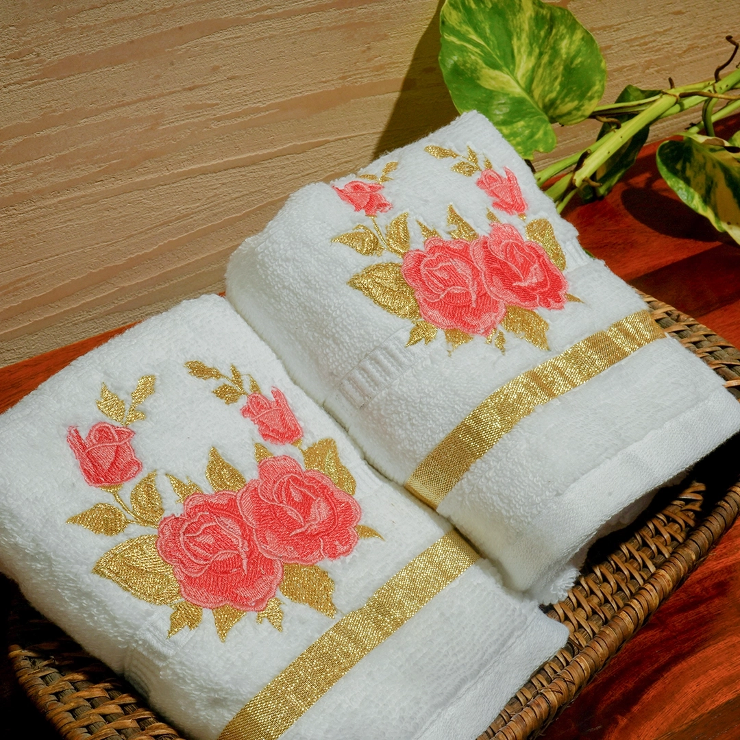 Embroidered Floral Hand Towels Set Of 2