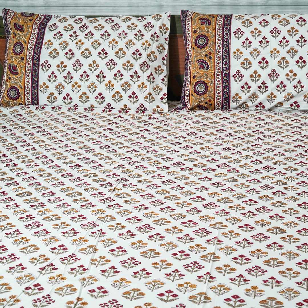 Mughal Buti Handblock Cotton Bedsheet